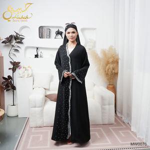 2026 Habib EID Ramadan Luxueux Black Gulf Abaya Dubaï Vente en gros de luxe modeste Abaya ouverte arabe noire avec strass - Product Image 1