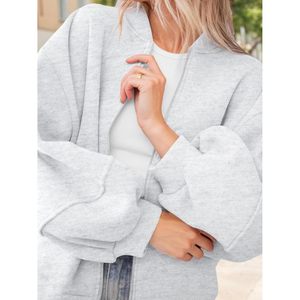 Sudadera con cremallera para mujer, chaqueta bomber, manga farol, ropa exterior informal de otoño de gran tamaño - Product Image 2