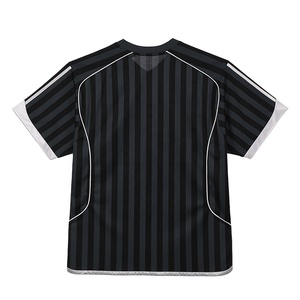 Maglia da Calcio Retrò Personalizzata a Righe Nere con Collo a <span class=keywords><strong>V</strong></span> e Bordi Bianchi, Traspirante e ad Asciugatura Rapida, T-shirt Vintage Streetwear - Product Image 2