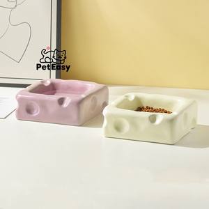 Nuova moda creativa forma di formaggio accessori per animali domestici ciotole in ceramica Anti-ribaltamento doppio uso Cat Dog <span class=keywords><strong>Bowl</strong></span> - Product Image 3