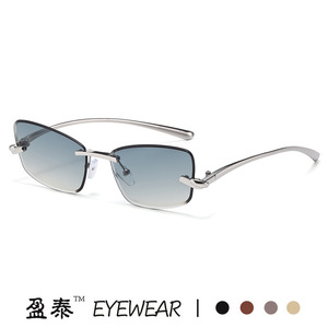 แว่นกันแดดทรงแคทอายไร้กรอบโลหะสีทอง UV400 แฟชั่นสำหรับผู้หญิง - Product Image 5