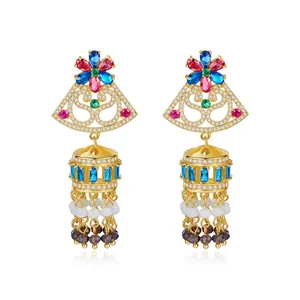 LUOTEEMI Multi-color Small Flower and Shiny Zircon Earring of Exotic Style for Woman Gift Design