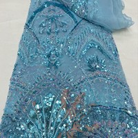Turquoise Sequin tissu français dentelle robe broderie tissu perle Tube dentelle africaine pour les femmes robe de soirée
