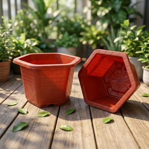 Pot de fleurs hexagonal couleur terre cuite, design brique embossée, avec drainage, pour pépinière et jardin, grande taille, directement de l'usine - Product Image 1