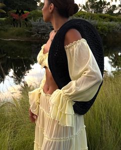 مخصص طويل الأكمام بدون حمالات أعلى محصول ملابس شاطئ مثير عارضة كشكش شاطئ التستر اللباس - Product Image 5