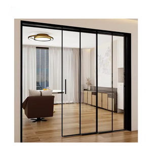 Puerta corredera de partición interior de vidrio templado de 8mm, puerta corredera de enlace de marco de aleación de aluminio - Product Image 2