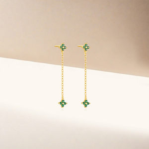 New Trendy 925 Sterling <b>Silver</b> Gold Luxury Flower Long Tassel Daily Wear Green Zircon <b>Stud</b> <b>Earring</b> <b>for</b> <b>Women</b> Wedding Anniversary - Product Image 2