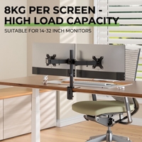 Support de bureau pour double écran robuste Source Factory, écrans de 14 à 32 pouces, 8 kg, rotation et inclinaison à 360°, acier allié, VESA 75/100 mm, support LCD