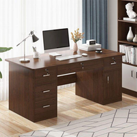 Bureau en bois de noyer foncé avec tiroirs verrouillables et armoire de rangement, poste de travail informatique pour bureau à domicile et usage commercial
