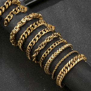 <span class=keywords><strong>Bracelet</strong></span> <span class=keywords><strong>en</strong></span> acier inoxydable plaqué <span class=keywords><strong>or</strong></span> 18 carats, style hip-hop, anti-rouille, chaîne cubaine, <span class=keywords><strong>bracelet</strong></span> fin pour homme, cadeau - Product Image 1