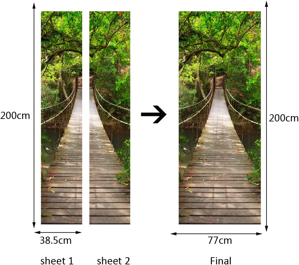 ผนังในร่มกลางแจ้งพรรคศิลปะที่ทันสมัยสะพาน3D สติกเกอร์ประตูเปลือกและติดไวนิลประตูภาพจิตรกรรมฝาผนังสติ๊กเกอร์สำหรับบ้าน