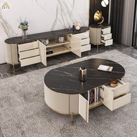 Meubles de salon de luxe Fourniture directe d'usine Table basse minimaliste ovale en pierre frittée en acier inoxydable
