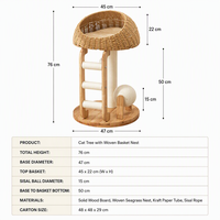 Arbre à chat avec panier tressé, poteau à gratter, boule en sisal et échelle pour chats, base en bois massif, 76 cm S76