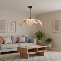 Plafonnier en forme de pétale de designer, abat-jour artisanal en rotin naturel, ampoule E27 blanc chaud pour éclairage intérieur/commercial