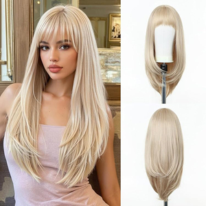 Peluca de Cabello Sintético Suave y Ecológica, Pre-Enlazada, en Capas, Larga y Lisa, Color Dorado, para Cabeza Completa, Estilo Minimalista, Venta al Por Mayor OEM/ODM - Product Image 1