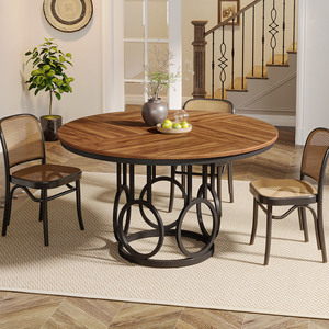 Tribesigns Ronde Eettafel 120cm, Houten Keukentafel met Robuust Metalen Onderstel voor 4-6 Personen, Grote Ronde Eettafel - Product Image 3