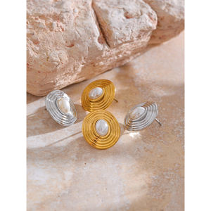 जिनयू 4344 सिम्युलेटेड मोती गोलाकार रिंग पैटर्न कान स्टड महिला कान के सामान के लिए उत्कृष्ट स्टेनलेस स्टील स्टड इयररिंग्स - Product Image 2