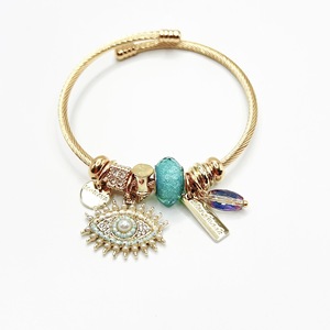 Pulsera de aleación con ojo de la suerte y cuentas, brazalete abierto con dije de diamantes de imitación, joyería de gran venta para venta <span class=keywords><strong>en</strong></span> <span class=keywords><strong>vivo</strong></span> al por mayor - Product Image 2