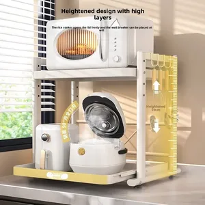 Estante de Almacenamiento para Cocina con Bandeja Deslizable de Doble Nivel, Impermeable, con Estructura Metálica y Altura Ajustable, para Horno de Microondas - Product Image 3