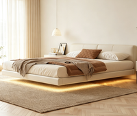 Sommier flottant en métal, cadre de lit plateforme moderne à hauteur basse avec éclairage LED intégré et support à lattes en pin massif