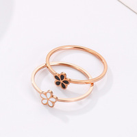 Vente en Gros Fleur 2 en 1 Bague Double en Or Rose 18K Bague Femme Couple Bijoux en Acier Inoxydable