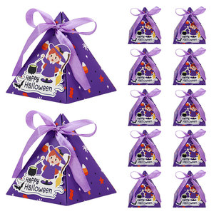 Boîte à bonbons d'Halloween en carton pyramidal avec revêtement UV, auto-érectible, ruban pliable, pour cadeaux de fête, vente en gros - Product Image 5