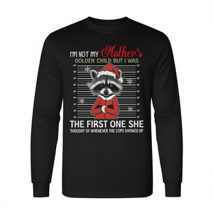 T-shirt à manches longues Raccoon Christmas, design amusant pour les fêtes, col rond noir - Product Image 2