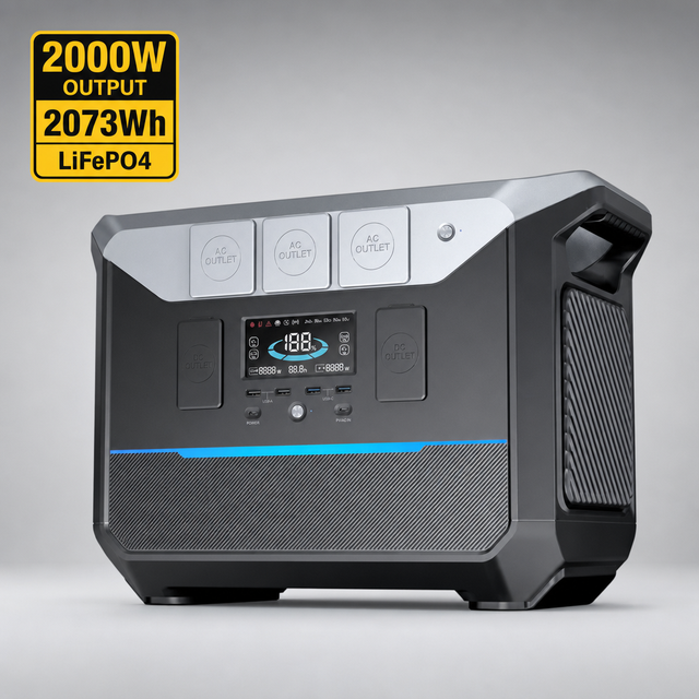 2000W Portable Power Station 2073Wh LiFePO4 Solar Generator 3000W Surge Pure Sine Wave Fast Charge UPS for Home RV Emergency