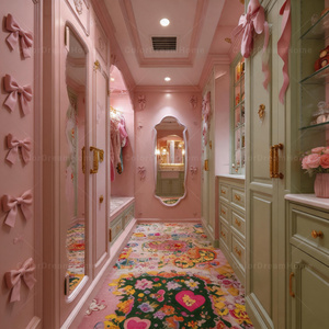 Armario <span class=keywords><strong>Vestidor</strong></span> Rosa para Niña, Armario Personalizado con Lazo Dorado, Armario de Lujo con Lazo, Mueble de Princesa - Product Image 1