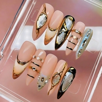 Op maat gemaakte Cat Eye Press-on nagels, lange stiletto, modieuze kunstnagels, 3D metalen stijl, handgemaakte nepnagels voor verkoop