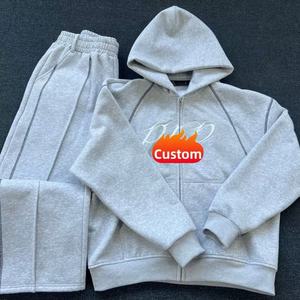 Conjuntos de Sudadera con Capucha y Pantalones Deportivos con Cremallera, Bordado 3D de Alta Calidad, 100% Algodón, 450g, Estilo Y2K, para Hombre, Primavera, con Logotipo Personalizado - Product Image 1