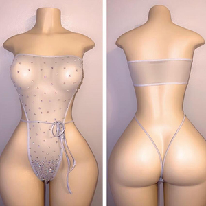 OEM toptan örgü naylon Spandex kadın kutup striptizci kıyafet seksi Rhinestone Bodysuit bayanlar balo salonu yetişkin egzotik dans giyim - Product Image 5