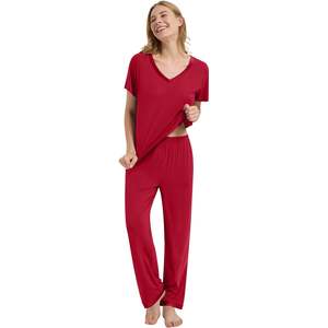 Conjuntos de ropa de estar por casa de 2 piezas con logo personalizado, pijamas de bambú de verano para mujer, fabricante de ropa de dormir de Vietnam - Product Image 1