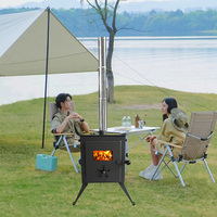 Poêle à bois portable pour le camping, poêle à bois d'extérieur avec fenêtre en verre, finition noire rustique