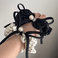 Daou 11cm Ikat Rambut Modis dengan Warna Solid dan Pita Mutiara Polkadot Aksesori Rambut Menawan Elegan untuk Rambut Wanita