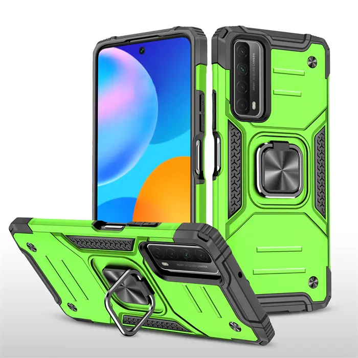 Double Layer Shockproof TPU PC Metal Magnet Kickstand Phone Case For Huawei P smart 2021 Hybrid Mobile Cover