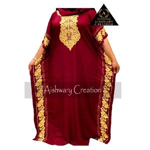 Factory Price Women's Embroidered Cotton Kaftan Maxi Dress – Free Size Rayon Beach Wear with Lace Decoration and Short Sleeves - Product Image 1