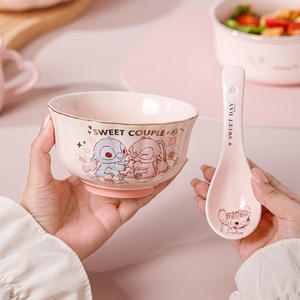 Juego de vajilla de cerámica con esmalte degradado de puntada <span class=keywords><strong>rosa</strong></span> de dibujos animados, diseño de Phnom Penh, placa de puntada en forma de corazón, portátil, reutilizable - Product Image 6