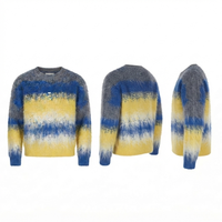 Herren ODM Pullover Rundhals-Sweater Oversize-Passform Gestreiftes Muster Atmungsaktiv Warm Mohair-Strick Rückenlogo Winter Streetstyle