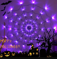 Guirlandes lumineuses en forme de toile d'araignée pour Halloween, lumières décoratives LED avec lumières orange, violettes et blanc chaud pour la décoration de fêtes en intérieur et en extérieur