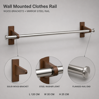 Porte-vêtements mural en bois massif avec support miroir en acier inoxydable, présentoir sur mesure pour usine