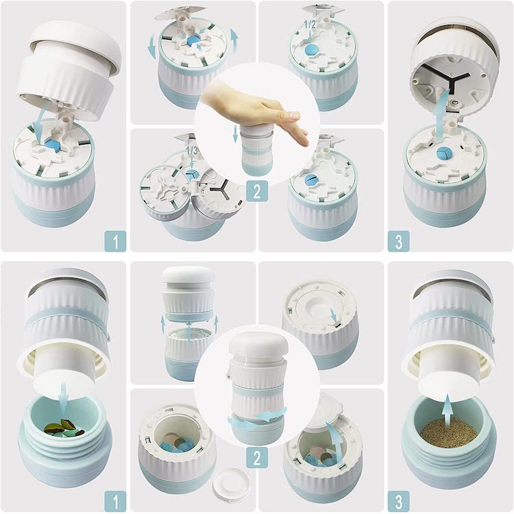 Portable 3 in 1 Powder Tablet Grinder Powder Pill Cutter Outdoor Pill Case Medicine Splitter Box Storage Crusher