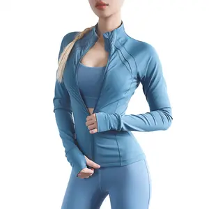 Wholesale Factory Custom Logo Womens Athletic Jacket zipper long sleeve compression running top