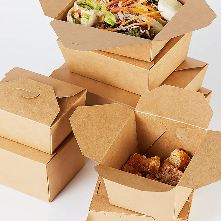 中国のチャーハン麺サラダスクエア型ブラウンクラフト紙包装箱工場直販