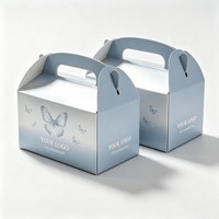 Boîte cadeau en papier bleu de luxe avec logo personnalisé en gros, boîte papillon avec poignée pour mariage, anniversaire, bonbons, emballage de friandises