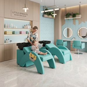 เก้าอี้สระผมเด็กพร้อมอ่างแชมพู สีเขียว สำหรับร้านทำผม พร้อมพนักพิงลายการ์ตูน - Product Image 1