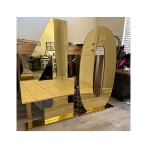 Event Decor Mirror Gold Sign Large Mirror Metal Marquee Letter 4ft Stand Birthday Big Numbers For Parties