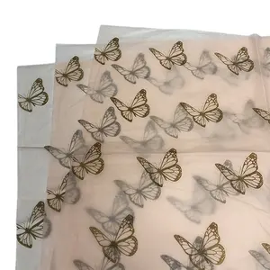 热销粉色礼品包装纸巾纸蝴蝶印花包装纸用于袋和服装 & 谢谢礼品包装