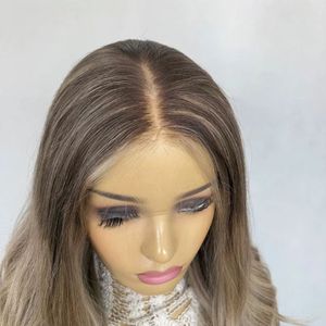 Peluca de Cabello Ondulado Ombre Marrón <span class=keywords><strong>Ceniza</strong></span> con Frente de Encaje, Peluca sin Pegamento Resistente al Calor con Línea de Cabello Pre-Desplumada - Product Image 6