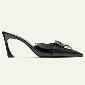 Women Summer Front Belt Knot Sexy Dress Stiletto High Hook Heels Pointy Toe Mules Metal Buckle Breathable Anti-Odor <b>Sandals</b> - Product Image 6